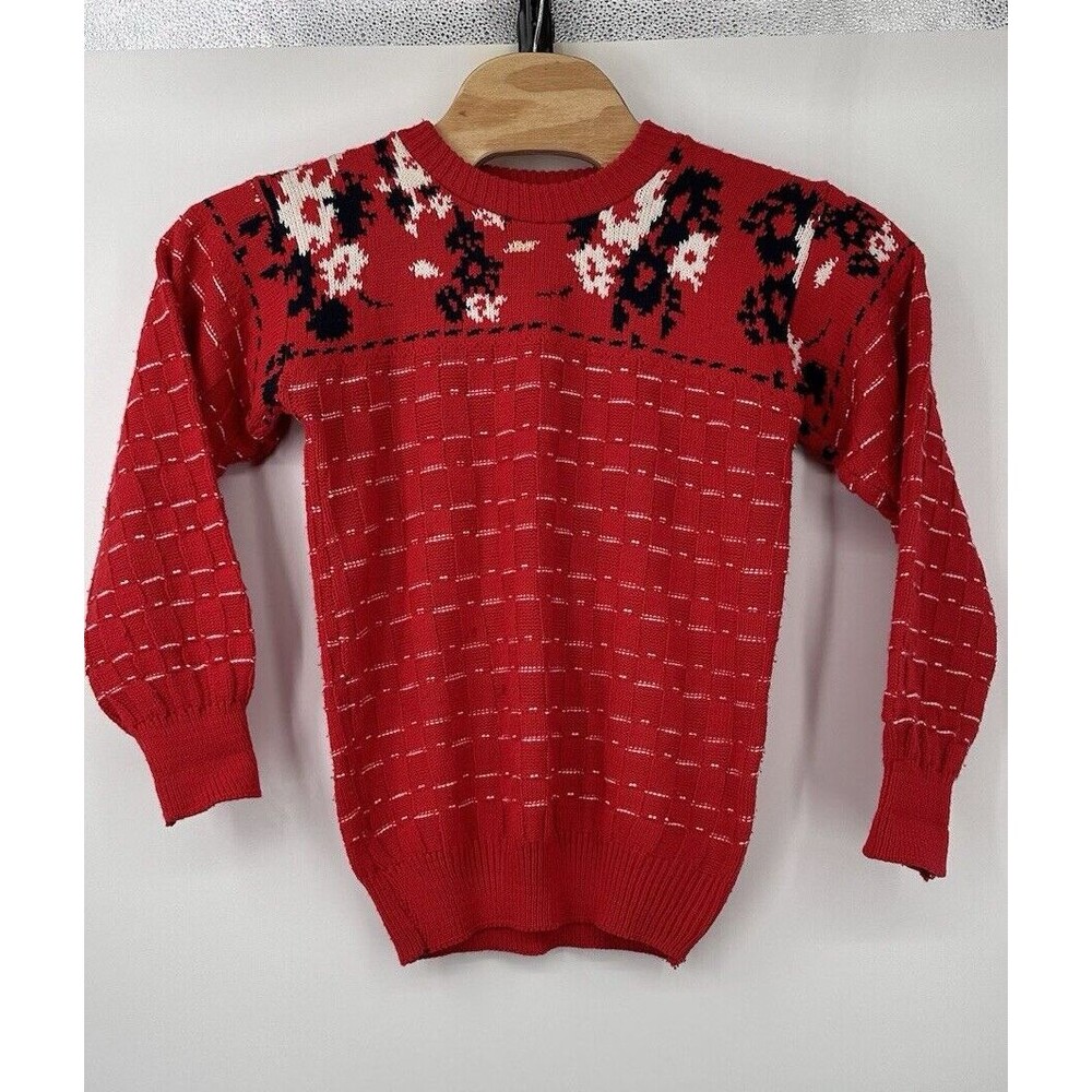 Vintage Red and Floral Sweater Womens‎ Size Medium  acrylic  cottage core